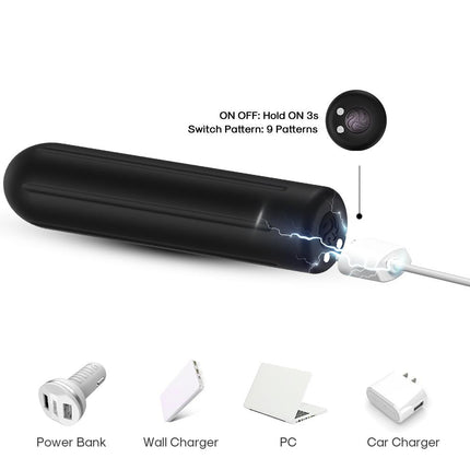 Bossoftoys - 52-00004 - Powerful Rock Bullet - USB rechargeable - 9 vibration modes - mat black