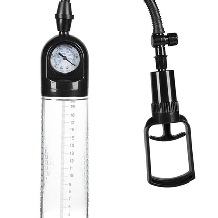 Bossoftoys - 60-00011 - Accu meter Pump - Penispump  with hand grip - Vacuum pump with pressure meter - Big size box 32 cm - dia box 6,9 cm - Colour box