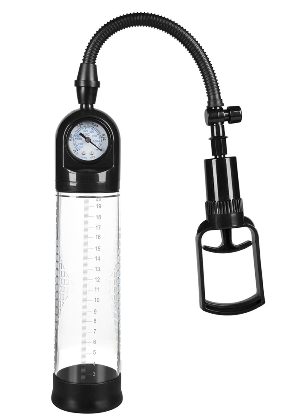 Bossoftoys - 60-00011 - Accu meter Pump - Penispump  with hand grip - Vacuum pump with pressure meter - Big size box 32 cm - dia box 6,9 cm - Colour box