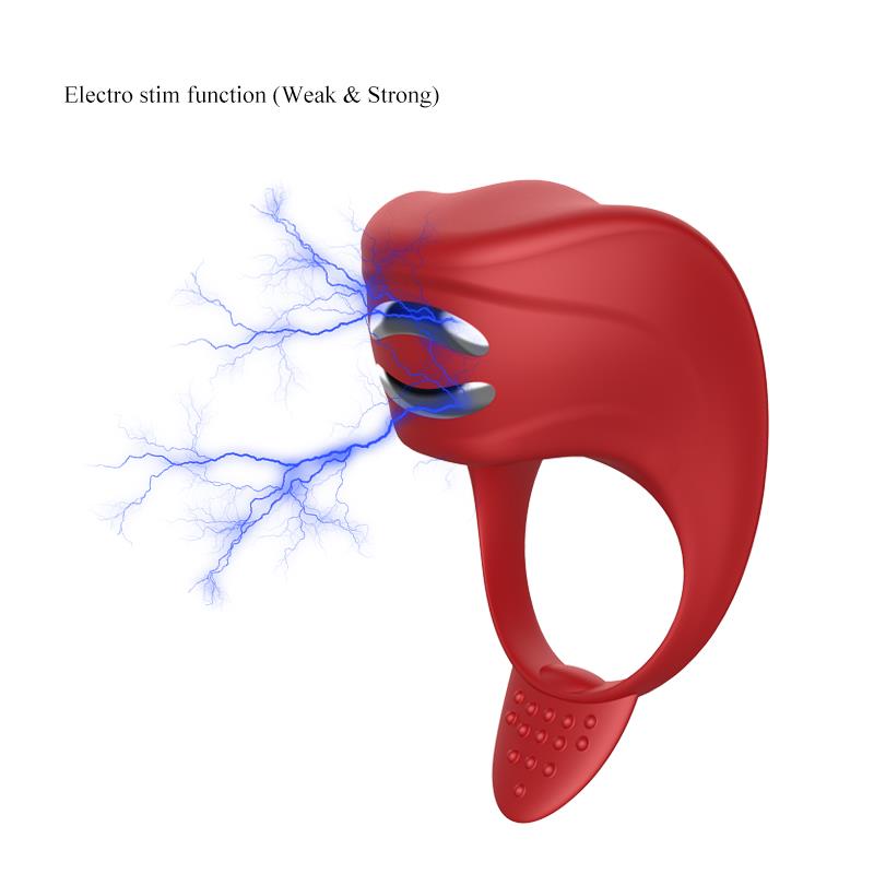 Vibrating Cock Ring with Electrostimulation - Silicone Ring - Red - USB - 7 Functions - Luxury Color Box