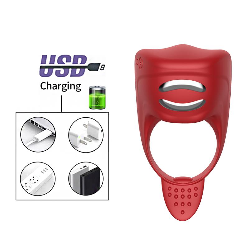 Vibrating Cock Ring with Electrostimulation - Silicone Ring - Red - USB - 7 Functions - Luxury Color Box