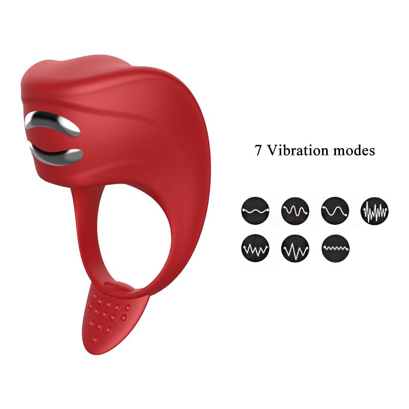 Vibrating Cock Ring with Electrostimulation - Silicone Ring - Red - USB - 7 Functions - Luxury Color Box