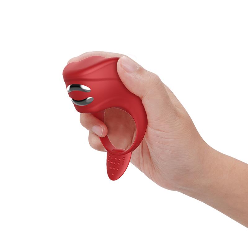 Vibrating Cock Ring with Electrostimulation - Silicone Ring - Red - USB - 7 Functions - Luxury Color Box