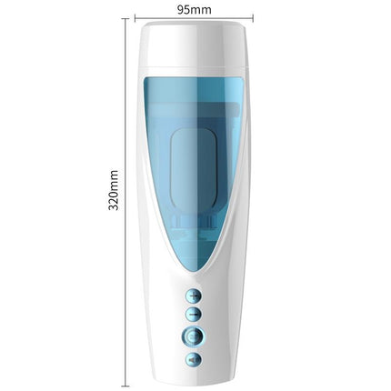 Foxshow - 63-00041 - Big size - 32 Cm - Masturbator cup - Vibrating, Rotating and Flashing Masturbation - USB rechargeable - 10 speed + 10 Function / Talk Mode - Dia outside 10 cm - Luxury Giftbox - white /with blue