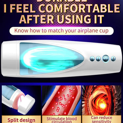 Foxshow - 63-00041 - Big size - 32 Cm - Masturbator cup - Vibrating, Rotating and Flashing Masturbation - USB rechargeable - 10 speed + 10 Function / Talk Mode - Dia outside 10 cm - Luxury Giftbox - white /with blue
