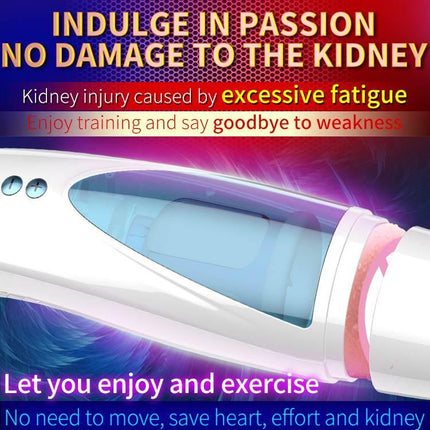 Foxshow - 63-00041 - Big size - 32 Cm - Masturbator cup - Vibrating, Rotating and Flashing Masturbation - USB rechargeable - 10 speed + 10 Function / Talk Mode - Dia outside 10 cm - Luxury Giftbox - white /with blue