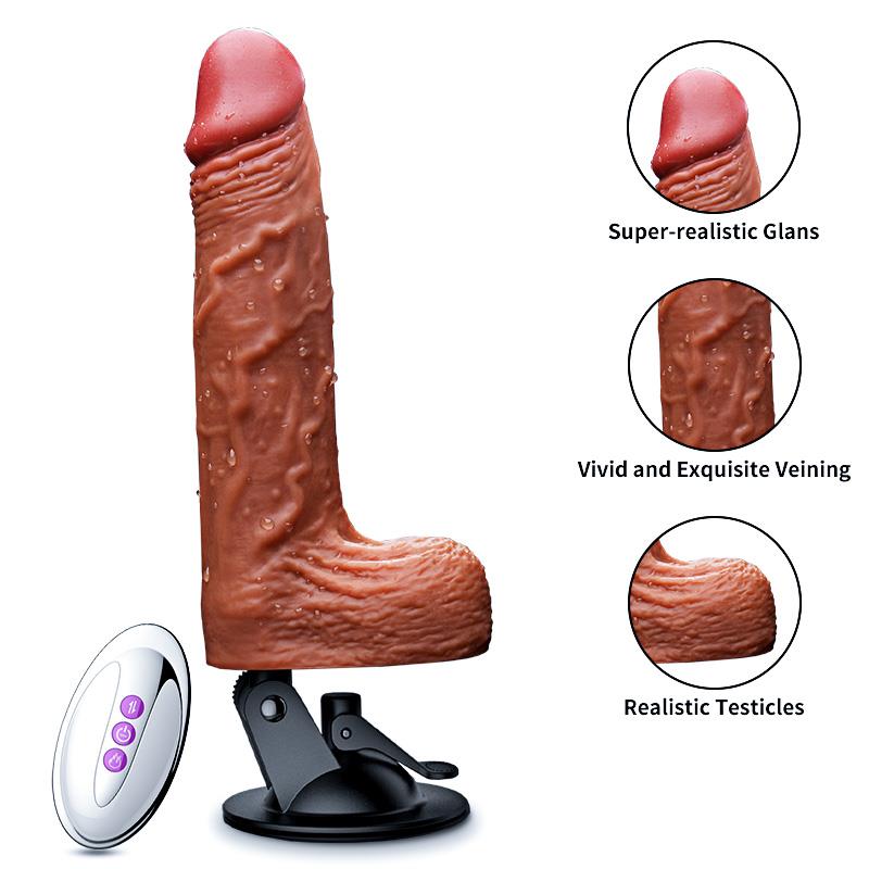 Remote Control Realistic Vibrator - Up &amp; Down - Rotating - Heat function - Wall mounting - Silicone - 10 Functions - 21 cm - Rechargeable - Luxury Gift Box - Skin color