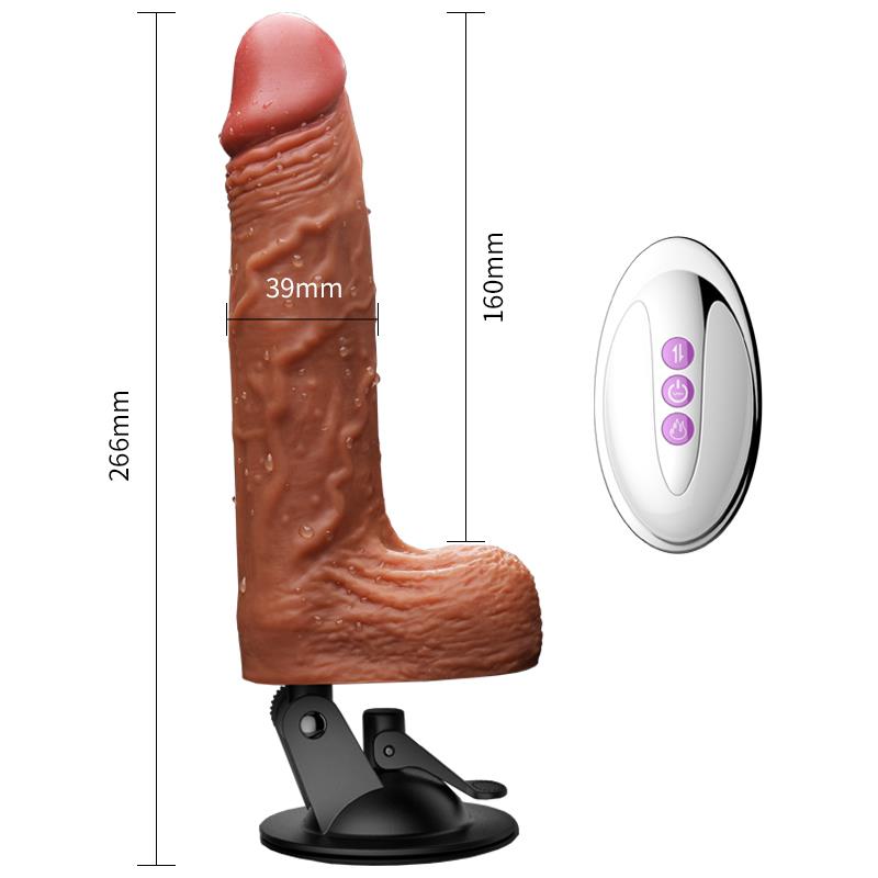 Remote Control Realistic Vibrator - Up &amp; Down - Rotating - Heat function - Wall mounting - Silicone - 10 Functions - 21 cm - Rechargeable - Luxury Gift Box - Skin color