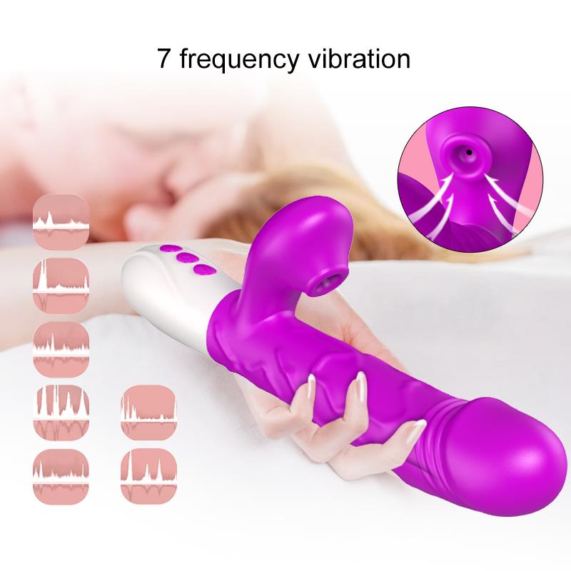 Airsucker & G-spot Vibrator - Siliconen - Op & Neer - 7 Functies - 23 cm - 3 Stoten - Verwarming - 7 Zuigfrequenties - Luxe Geschenkdoos - Paars