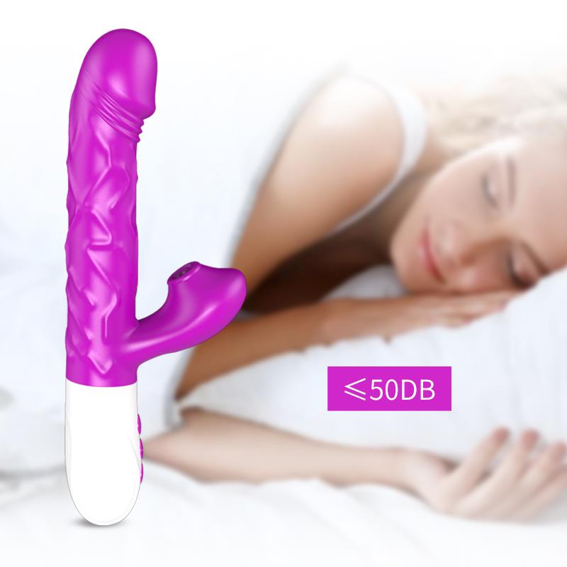 Airsucker & G-spot Vibrator - Siliconen - Op & Neer - 7 Functies - 23 cm - 3 Stoten - Verwarming - 7 Zuigfrequenties - Luxe Geschenkdoos - Paars