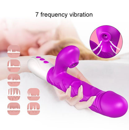 Airsucker & G-spot Vibrator - Siliconen - Op & Neer - 7 Functies - 23 cm - 3 Stoten - Verwarming - 7 Zuigfrequenties - Luxe Geschenkdoos - Paars