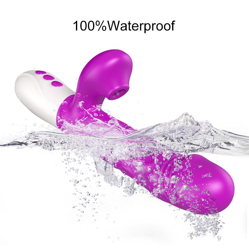 Airsucker & G-spot Vibrator - Siliconen - Op & Neer - 7 Functies - 23 cm - 3 Stoten - Verwarming - 7 Zuigfrequenties - Luxe Geschenkdoos - Paars