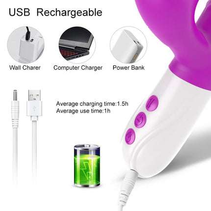 Airsucker & G-spot Vibrator - Siliconen - Op & Neer - 7 Functies - 23 cm - 3 Stoten - Verwarming - 7 Zuigfrequenties - Luxe Geschenkdoos - Paars