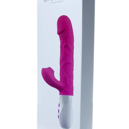 Airsucker & G-spot Vibrator - Siliconen - Op & Neer - 7 Functies - 23 cm - 3 Stoten - Verwarming - 7 Zuigfrequenties - Luxe Geschenkdoos - Paars