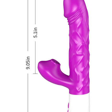 Airsucker & G-spot Vibrator - Siliconen - Op & Neer - 7 Functies - 23 cm - 3 Stoten - Verwarming - 7 Zuigfrequenties - Luxe Geschenkdoos - Paars