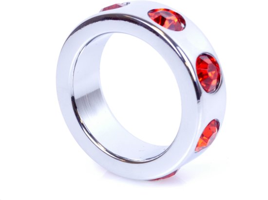 Metalen Cockring met Rode Diamantjes - Medium