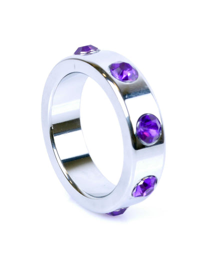 Metall-Cockring mit lila Diamanten – Large 4,5 cm