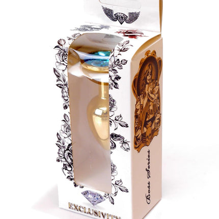 Bossoftoys - 64-00022 - Plug - Gold - Anal - Light Blue stone - attractive colour window box