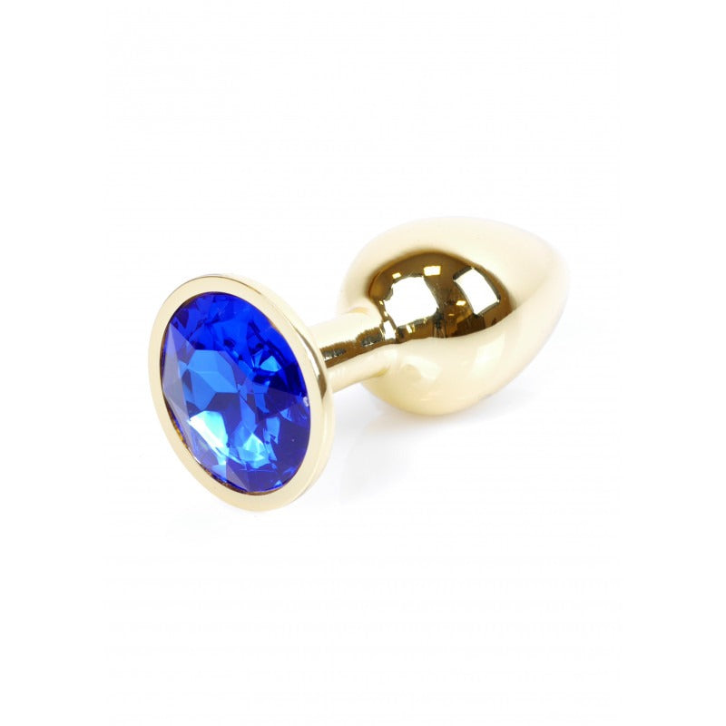 Bossoftoys - 64-00023 - Gold Plug - Anal - Dark Blue stone - length 7 cm - dia 2,7 cm - attractive colour window box