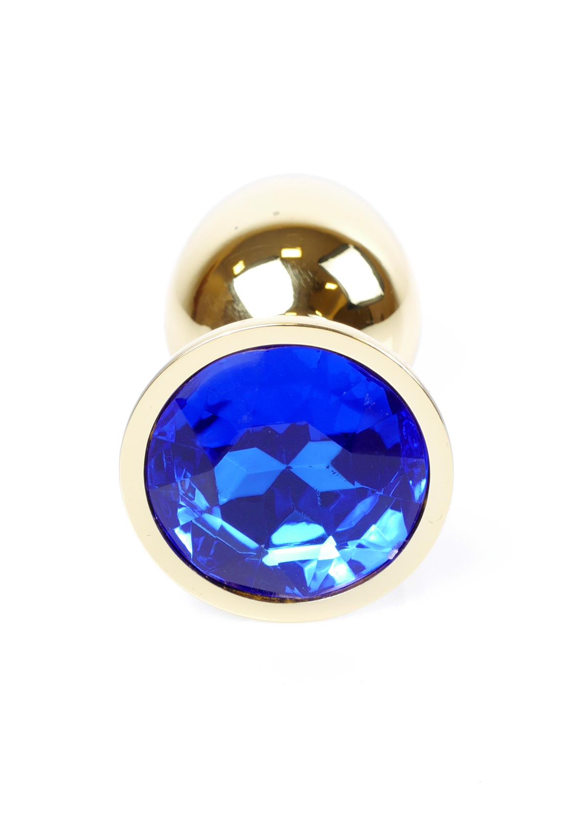 Bossoftoys - 64-00023 - Gold Plug - Anal - Dark Blue stone - length 7 cm - dia 2,7 cm - attractive colour window box