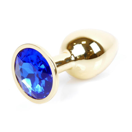 Bossoftoys - 64-00023 - Gold Plug - Anal - Dark Blue stone - length 7 cm - dia 2,7 cm - attractive colour window box