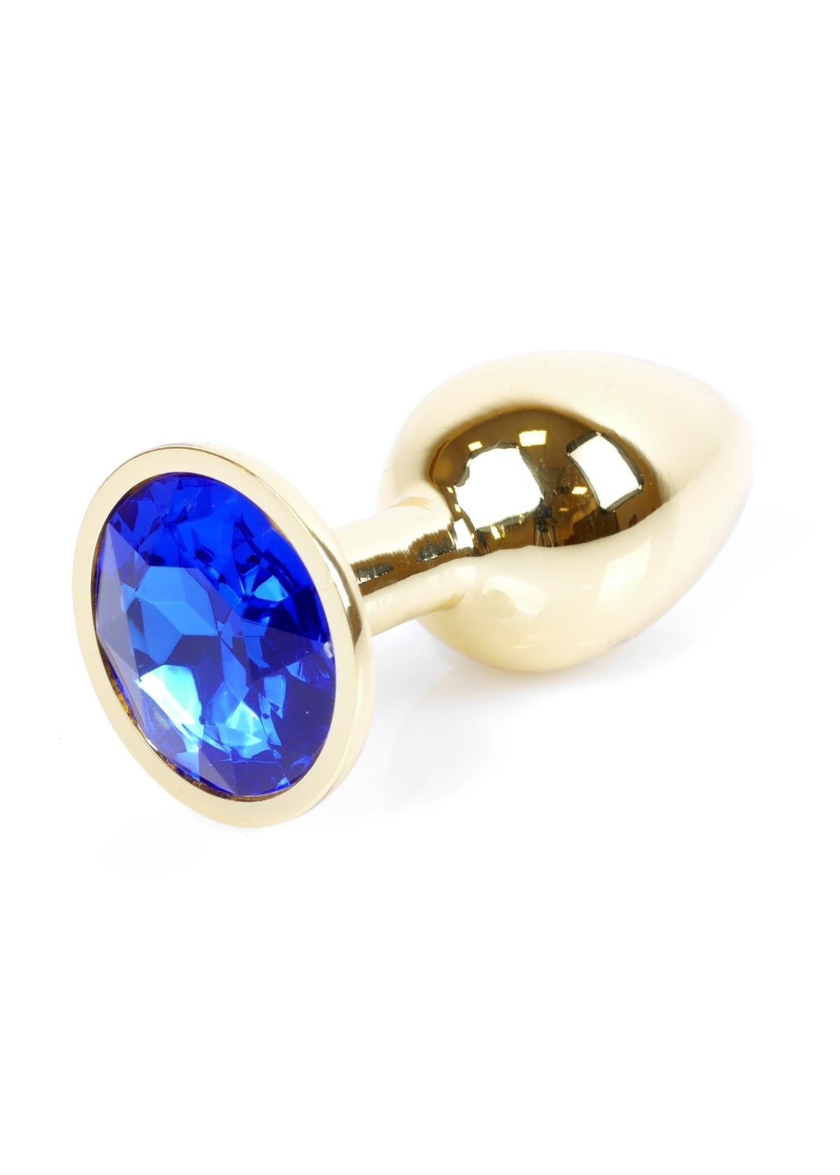 Bossoftoys - 64-00023 - Gold Plug - Anal - Dark Blue stone - length 7 cm - dia 2,7 cm - attractive colour window box