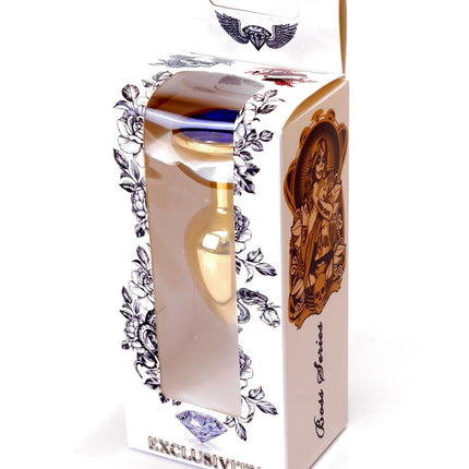 Bossoftoys - 64-00023 - Gold Plug - Anal - Dark Blue stone - length 7 cm - dia 2,7 cm - attractive colour window box