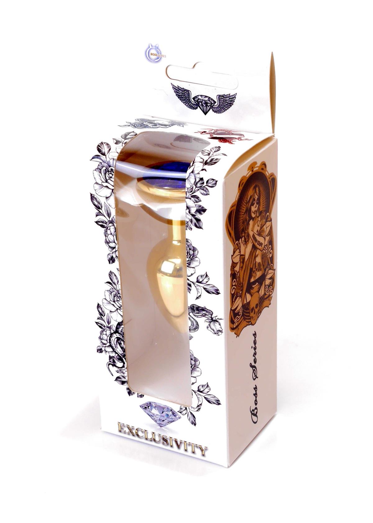 Bossoftoys - 64-00023 - Gold Plug - Anal - Dark Blue stone - length 7 cm - dia 2,7 cm - attractive colour window box