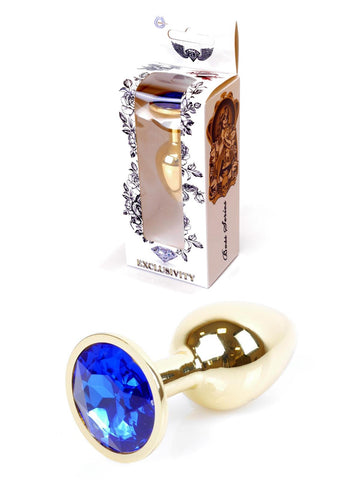 Anal Plug Goud met Donkerblauwe Steen - 7 cm