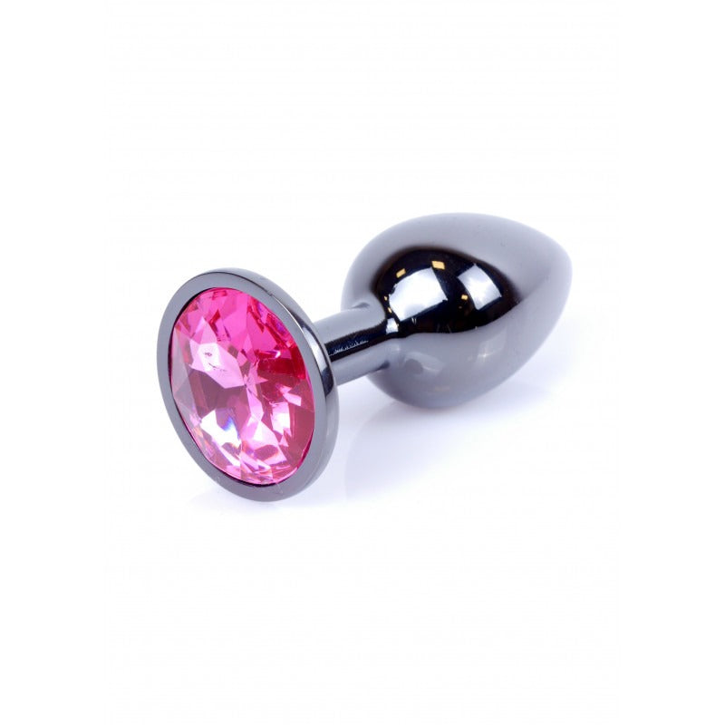 Anaalplug Donkerzilver met Roze Steen