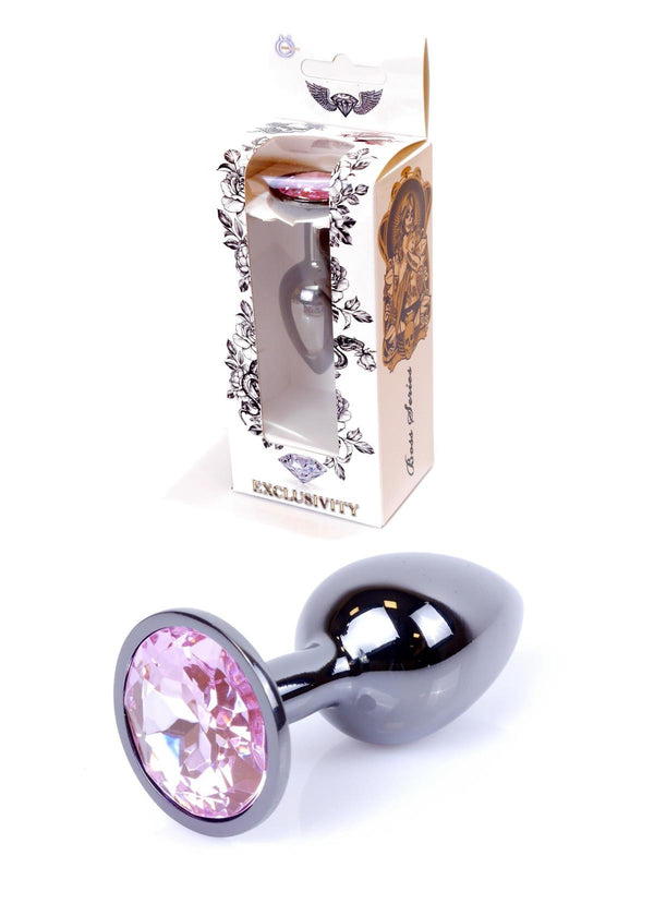 Anaalplug Donkerzilver met Roze Steen