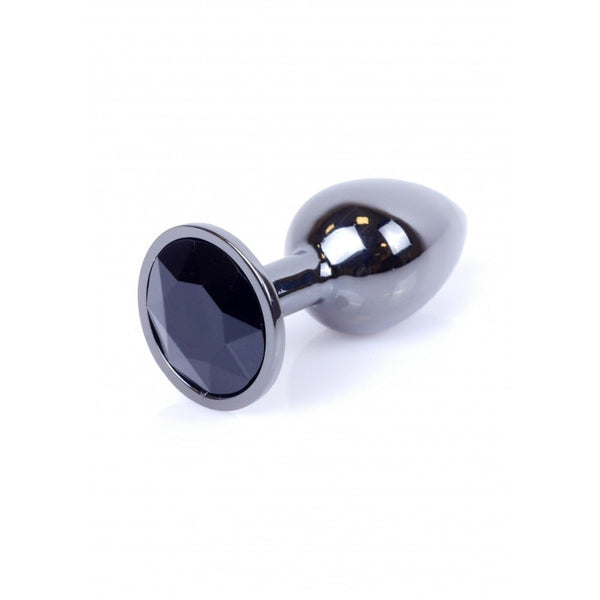 Analplug Dunkelsilber mit schwarzem Stein