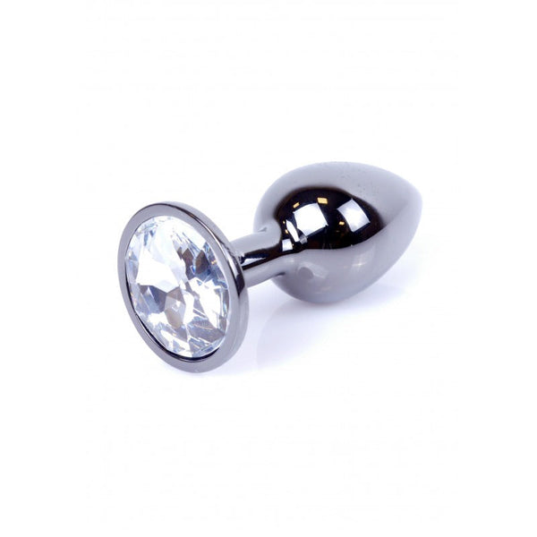 Anal Plug Donkerzilver met Transparante Steen