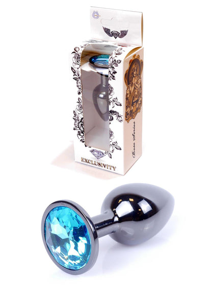 64-00031 dark silver plug light blue stone