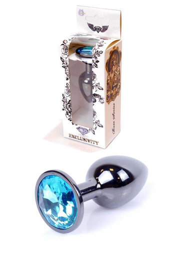 Anal Plug Donkerzilver met Lichtblauwe Steen - 7 cm