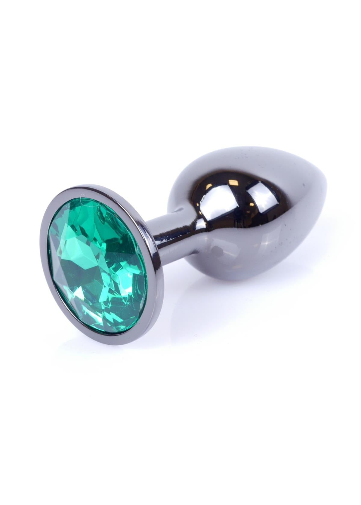 Analplug Dunkelsilber mit grünem Stein