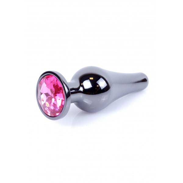 Anal Plug Donkerzilver met Roze Steen