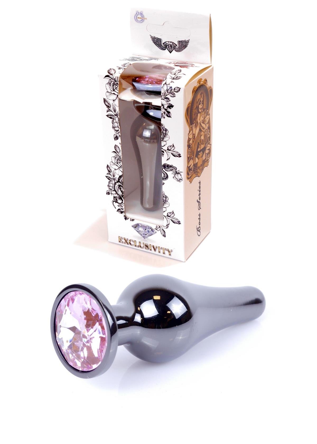 Anal Plug Donkerzilver met Roze Steen 9,5 cm