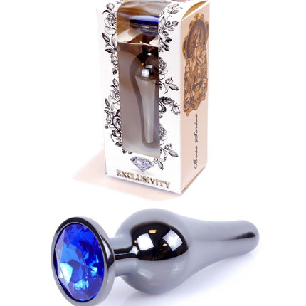 64-00059 dark silver butt plug dark blue stone
