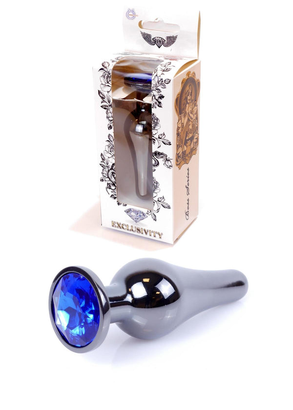 Anaalplug Donkerzilver met Donkerblauwe Steen - 9,5 cm