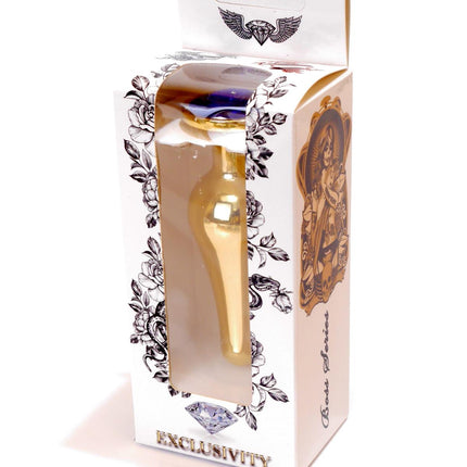 Bossoftoys - 64-00068 - Gold Butt Plug - Anal plug with dark blue stone - length 9,5 m - dia 3 cm - colour window box