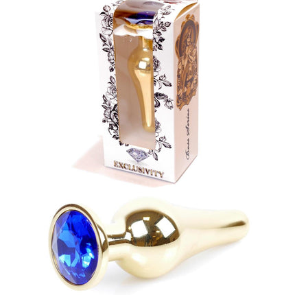 64-00068 gold buttplug dark blue stone