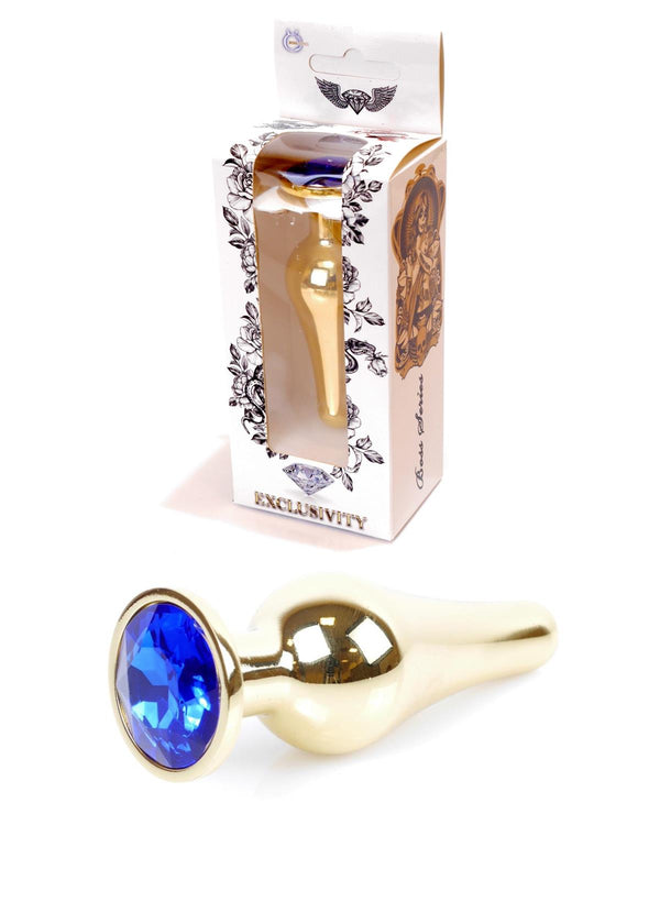Butt Plug Goud met Donkerblauwe Steen - 9,5 cm