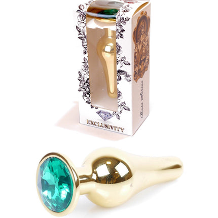 Bossoftoys - 64-00069 - Gold Butt Plug - Anal plug with green stone - length 9,5 m - dia 3 cm - colour window box