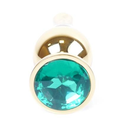 Bossoftoys - 64-00069 - Gold Butt Plug - Anal plug with green stone - length 9,5 m - dia 3 cm - colour window box
