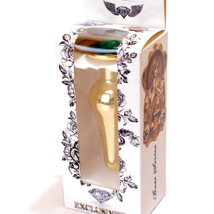 Bossoftoys - 64-00069 - Gold Butt Plug - Anal plug with green stone - length 9,5 m - dia 3 cm - colour window box