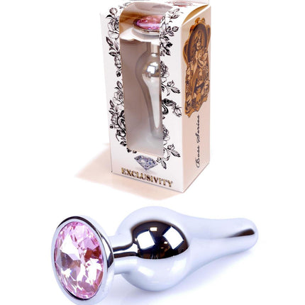 Bossoftoys - 64-00072 - Silver big Butt Plug - anal plug with Pink stone - length 9 cm - dia 2,9 cm - colour window box