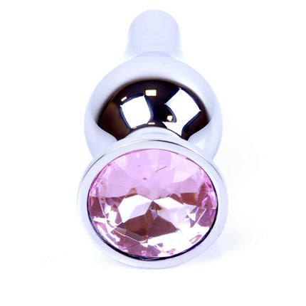 Bossoftoys - 64-00072 - Silver big Butt Plug - anal plug with Pink stone - length 9 cm - dia 2,9 cm - colour window box
