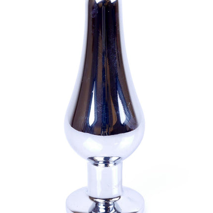 Bossoftoys - 64-00076 - Silver big Butt Plug - anal plug with Light blue stone - length 9 cm - dia 2,9 cm - colour window box