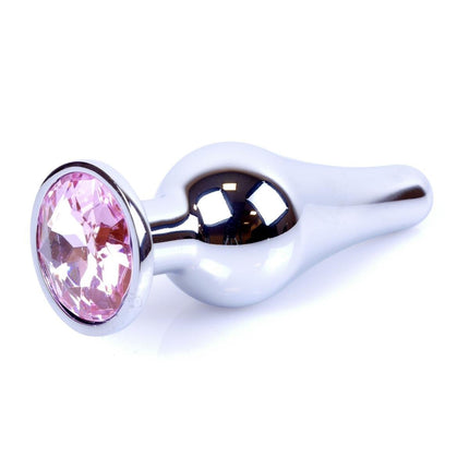Bossoftoys - 64-00072 - Silver big Butt Plug - anal plug with Pink stone - length 9 cm - dia 2,9 cm - colour window box